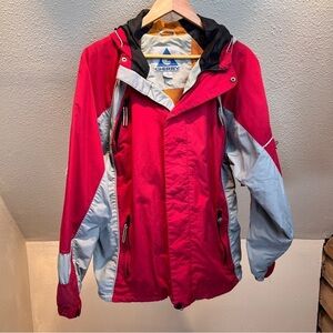 GERRY All Weather Coat. Red & Gray Colorblock. Zipper & Snap Closure. Size XL